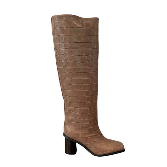 Marc Cain Women's Alligator Print Leather Knee High Article Boots Taupe 6.5 NIB - Picture 9 of 11